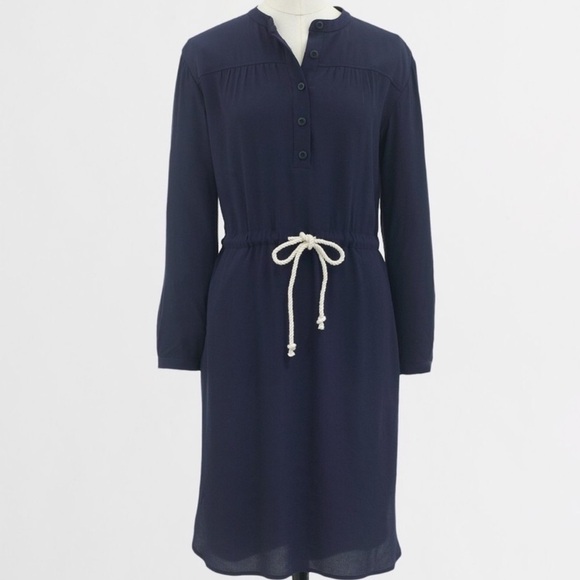 JCrew solid navy blue shift shirt dress with rope tie & elastic waist Sz-XS C19 - Picture 5 of 16
